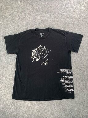 VLONE X Pop Smoke Black T-Shirt with White Rose Graphic